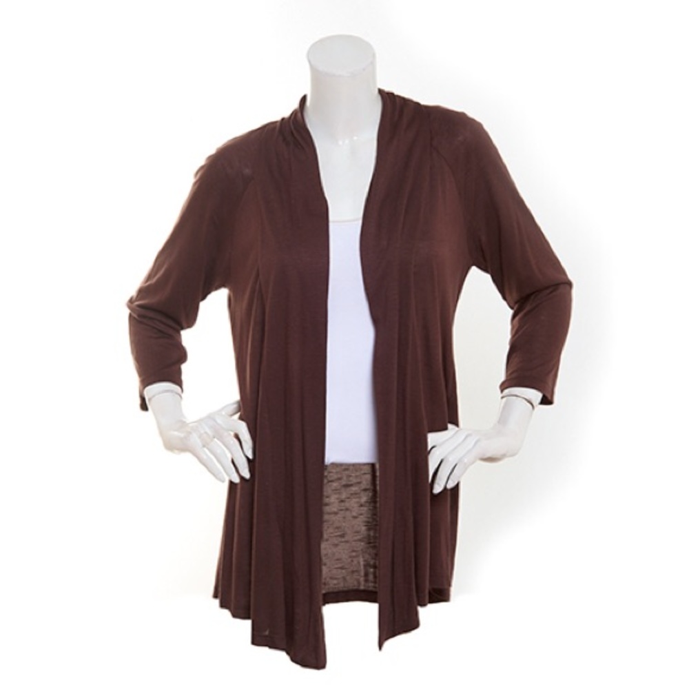 Solid 3/4 sleeve ruched brown Small
